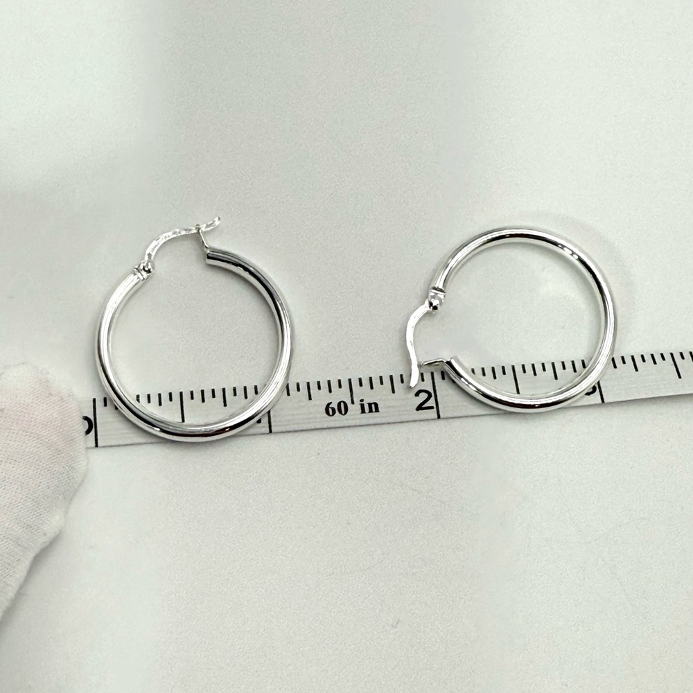 .925 Sterling Silver 3mm x 30mm Tube Hoop Earrings - Picture 13 of 13